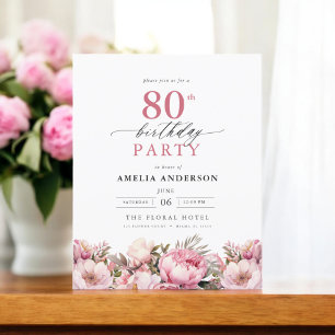 Budget Pink Garden Floral 80e Invitation anniversa