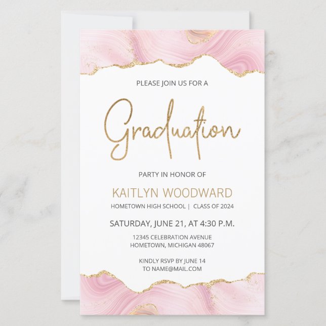 Budget Pink Gold Agate Graduation Party Invitation (Devant)