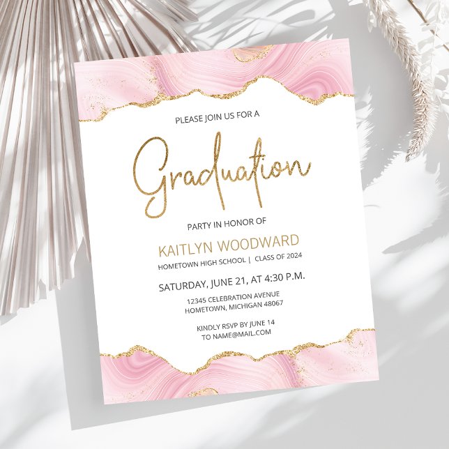 Budget Pink Gold Agate Graduation Party Invitation (Créateur téléchargé)