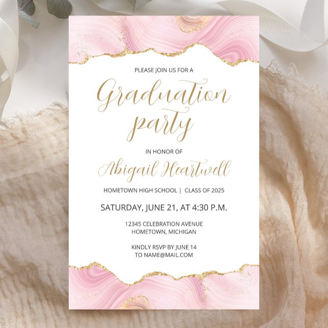 Budget Pink Gold Agate Graduation Party Invitation (Créateur téléchargé)