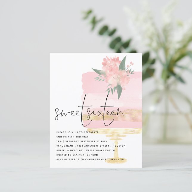 Budget Pink Gold Anniversaire Gâteau Sweet 16 Invi (Debout devant)