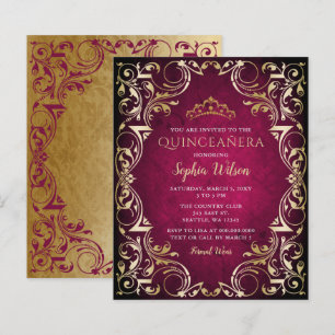 Budget Pink Gold Tiara Quinceañera Invitation
