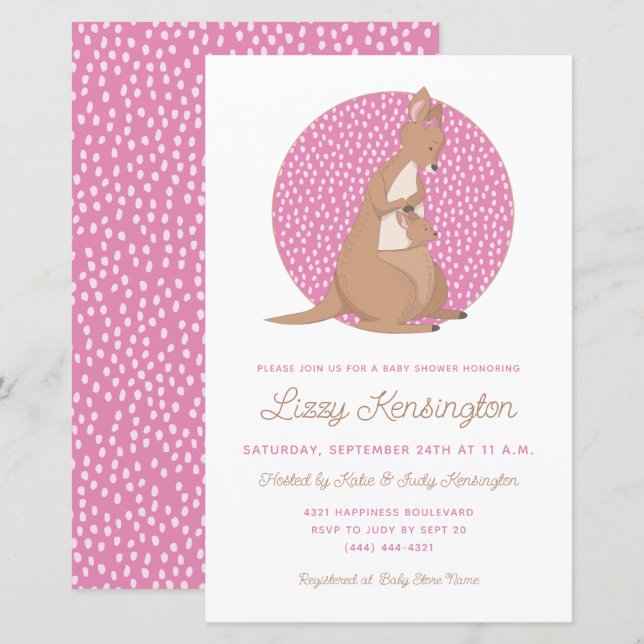 Budget Pink Kangaroo Baby Girl Shower Invitation (Devant / Derrière)
