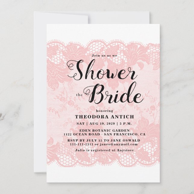 Budget Pink Lace Bridal Shower Invitation (Devant)