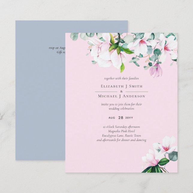 BUDGET Pink Magnolias Sage Eucalyptus Mariage bleu (Devant / Derrière)