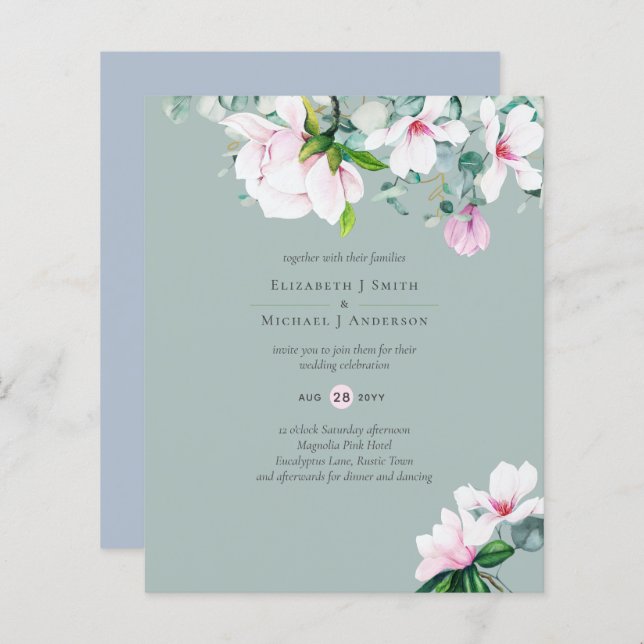 BUDGET Pink Magnolias Sage Eucalyptus Mariage bleu (Devant / Derrière)