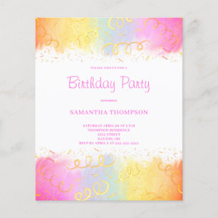 Budget Pink Rainbow Confetti Invitation Anniversai