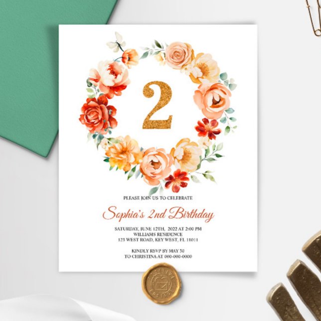 Budget Pink & Red Wreath 2e Invitation anniversair (Créateur téléchargé)