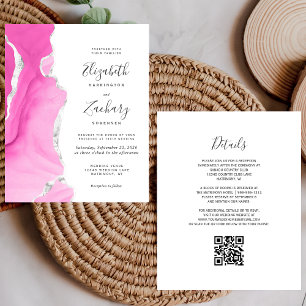 Budget Pink Silver Agate QR Code Mariage Invitatio