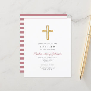 Budget Pink Stripes Cross Religieux Girl Baptism