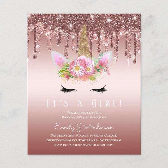 BUDGET Pink Unicorn Baby shower Parties scintillan (Devant)