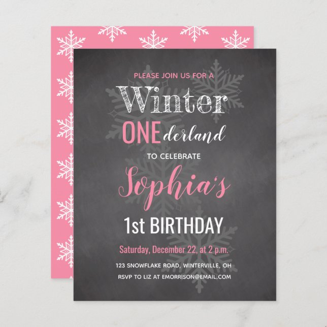 Budget Pink Winter Onederland 1er anniversaire Inv (Devant / Derrière)