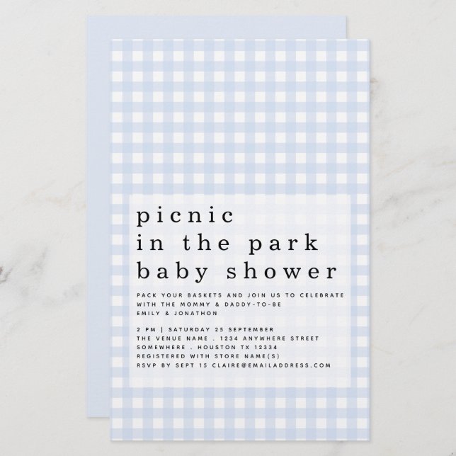 Budget Pique-nique Parc Baby shower Bleu En vichy (Devant / Derrière)