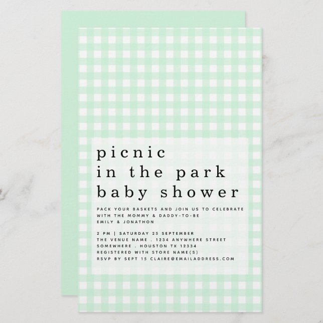 Budget Pique-nique Parc Baby shower Green En vichy (Devant / Derrière)