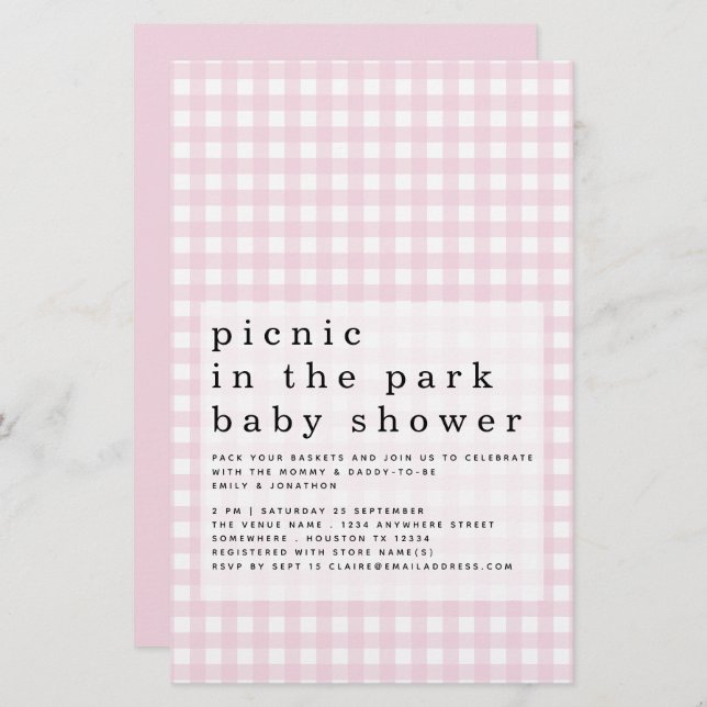 Budget Pique-nique Parc Baby shower rose En vichy  (Devant / Derrière)