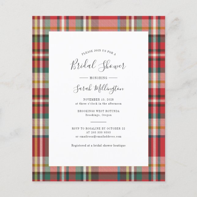 Budget Plaid Rustic Bridal Show Invitation (Devant)