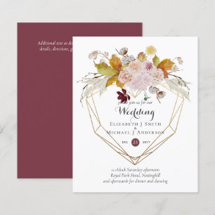 Budget plum Blush rose Floral Mariage Invite