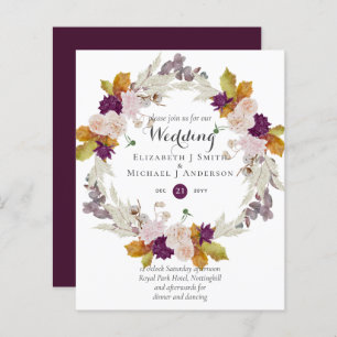 Budget Plum Ginger Wreath Wedding Invite