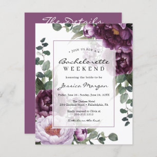 Budget Plum Peonies Bachelorette Party Invitation
