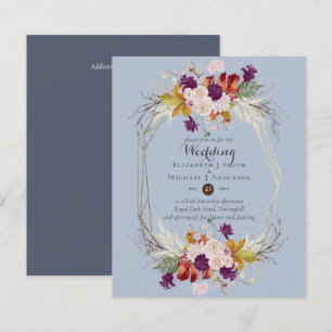 Budget Plum Rustique Floral Dusty Blue Invitations