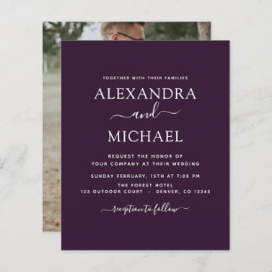 Budget Plum violet Mariage avec invitation photo