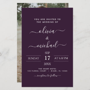 Budget Plum violet Mariage avec invitation photo