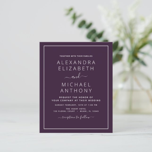 Budget Plum violet Mariage Typographie moderne (Debout devant)