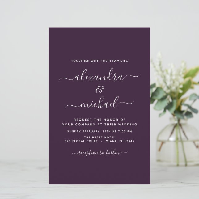 Budget Plum violet Mariage Typographie moderne (Debout devant)