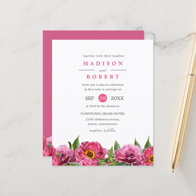 BUDGET Plutôt Rose Magenta Peonies Mariage Floral (Devant/Arrière en situation)