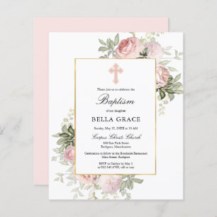 Budget Plutôt Rose Rose Floral Baptême Invitation