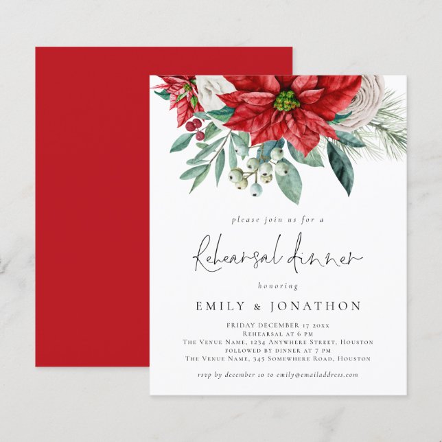 Budget Poinsettia QR Code de la répétition invitat (Devant / Derrière)