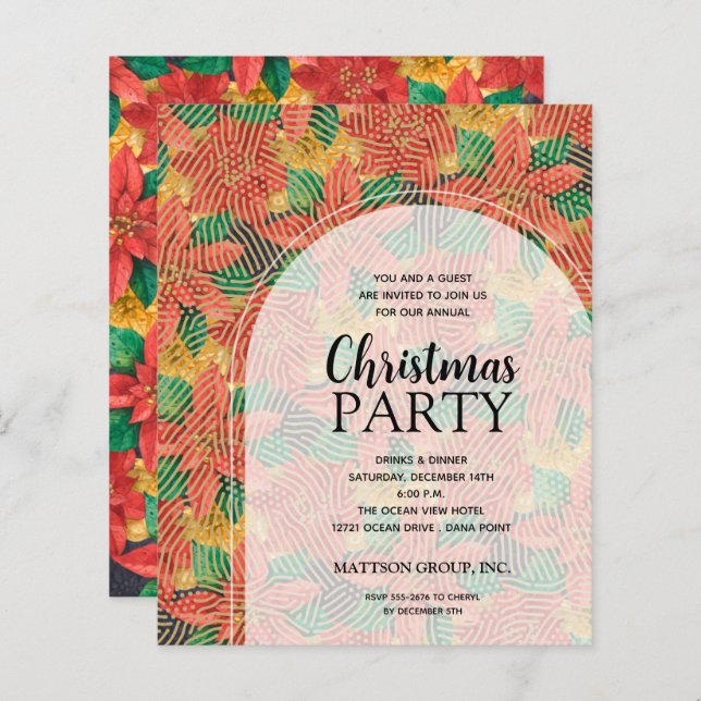 Budget Poinsettias Noël Fête Invitation (Devant / Derrière)