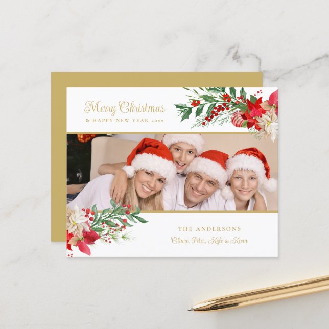 Budget Poinsettias Photo Classic Merry Christmas (Devant/Arrière en situation)