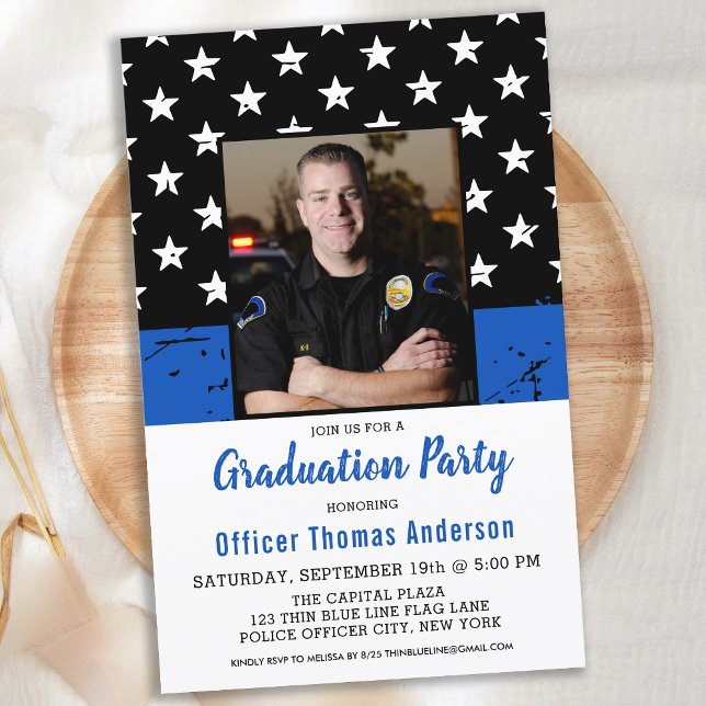 Budget Police Ligne Bleue Mince Photo Graduation I (Créateur téléchargé)