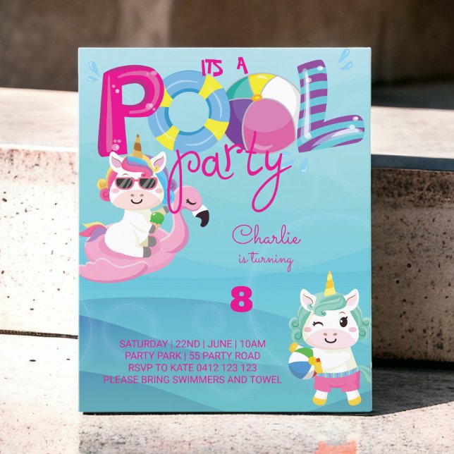 BUDGET Pool Party Unicorne Anniversaire Invitation (Créateur téléchargé)