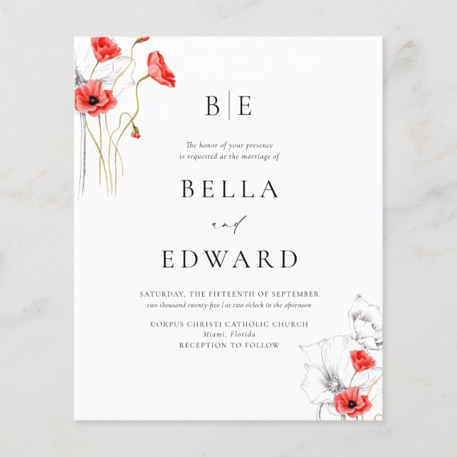 Budget Poppy Red Chic Floral Mariage (Devant)