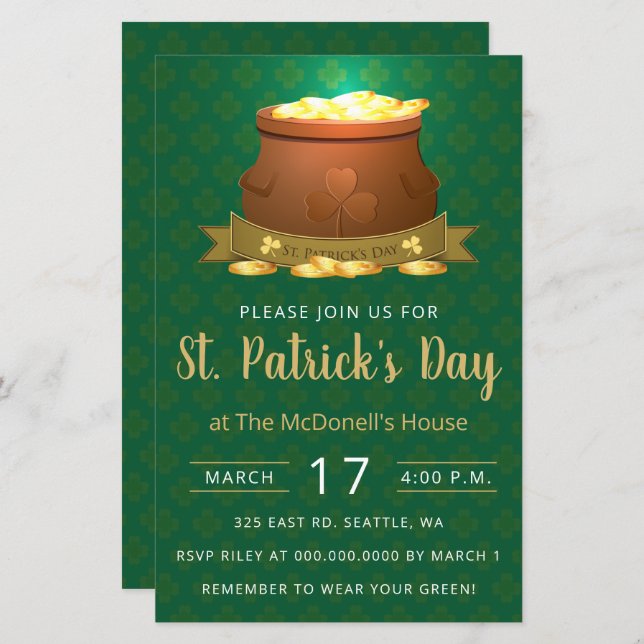 Budget Pot or Jour de la Saint Patrick Invitation (Devant / Derrière)