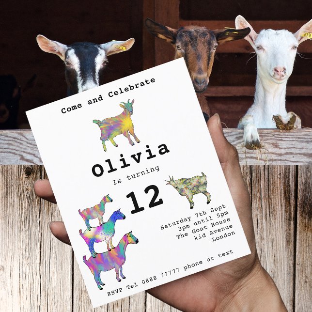 Budget pour la 12e fête d'anniversaire des chèvres (Cute goats colorful farm animal a watercolor art 12th birthday party invitation & modern Typography)