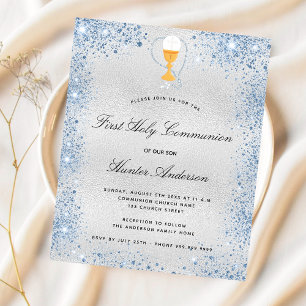 Budget première communion argent bleu invitation