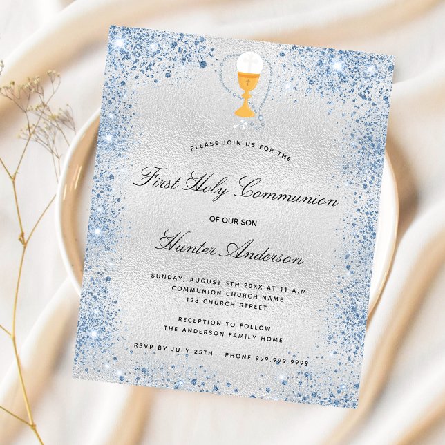 Budget première communion argent bleu invitation (Créateur téléchargé)
