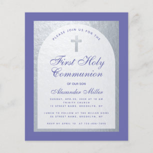 Budget Première Communion Argent Violet Invitation