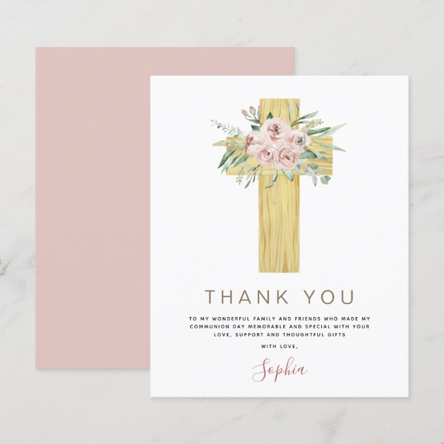 Budget Première Sainte Communion Merci Dusty rose (Devant / Derrière)