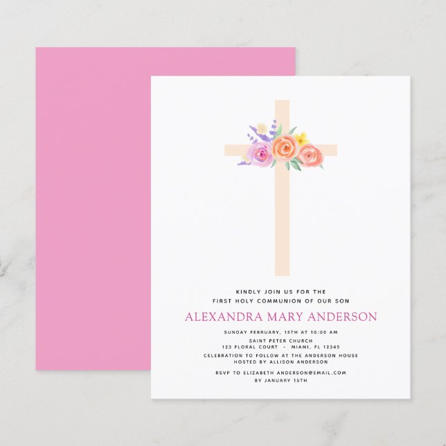 Budget Première Sainte Communion Pastel Floral Ros (Devant / Derrière)