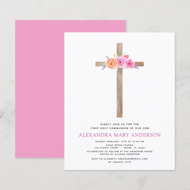 Budget Première Sainte Communion Pastel Floral Ros (Devant / Derrière)
