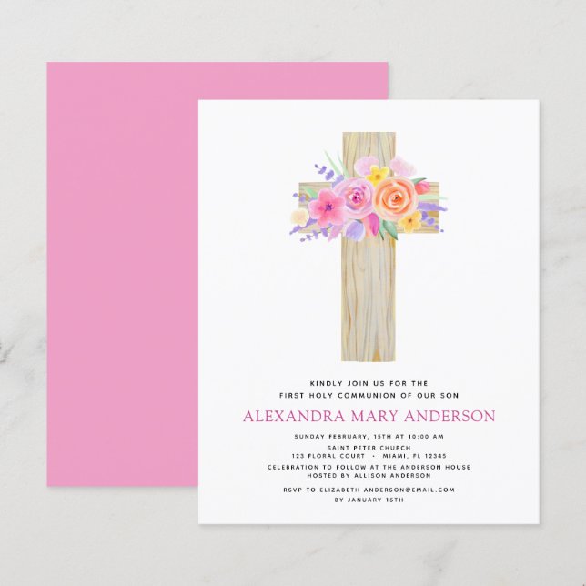 Budget Première Sainte Communion Pastel Floral Ros (Devant / Derrière)