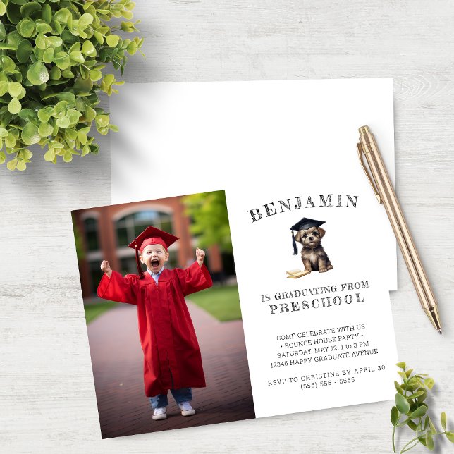 Budget Preschool Grad Invitation Scruffy Puppy (Créateur téléchargé)