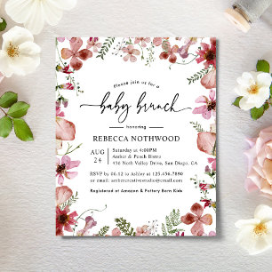 Budget Pressé Florales Rose Bébé Brunch Invitation