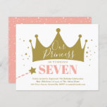 Budget Princess Pink Kid Invitation de fête d'anni<br><div class="desc">Une invitation fantaisiste à la fête d'anniversaire de princesse fille mignonne avec une couronne d'or aux étoiles scintillantes, baguette rayée et texte modifiable. Mettez en surbrillance votre nom de princesses à l'intérieur de la couronne magique si vous préférez avec l'élément de baguette mobile pointant vers l'âge. Revient avec la coordination...</div>