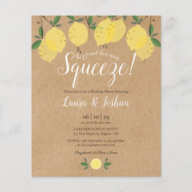 Budget principal Squeeze Lemon Wedding shower Invi (Devant)
