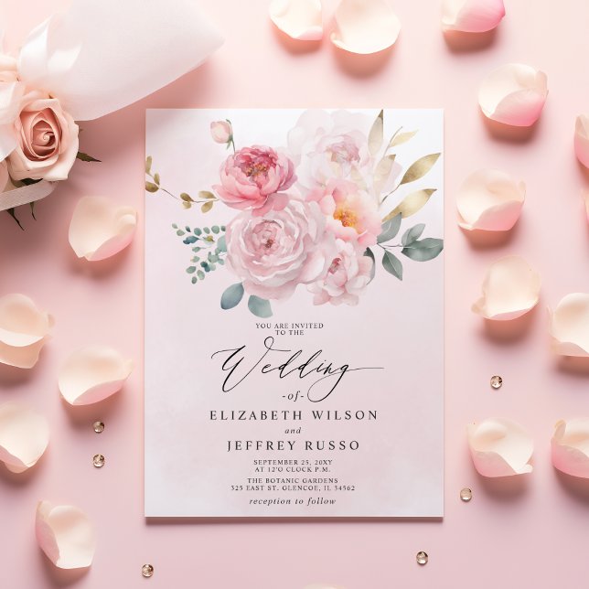 Budget Printemps Blush Floral Wedding Invitations (Budget Spring Blush Floral Wedding Invitations)